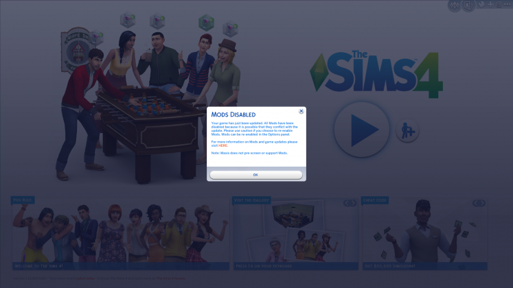 sims 4 update mods disabled