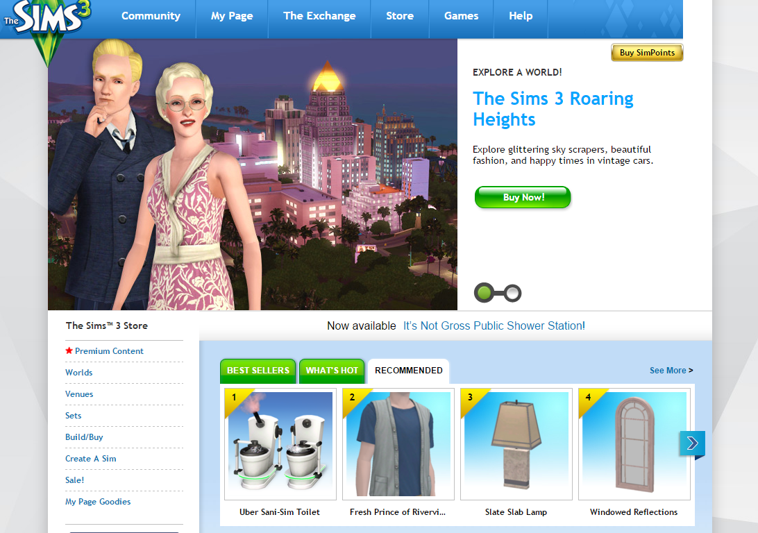 The Sims 3: Website My Page Offering Free Simpoint Redemption