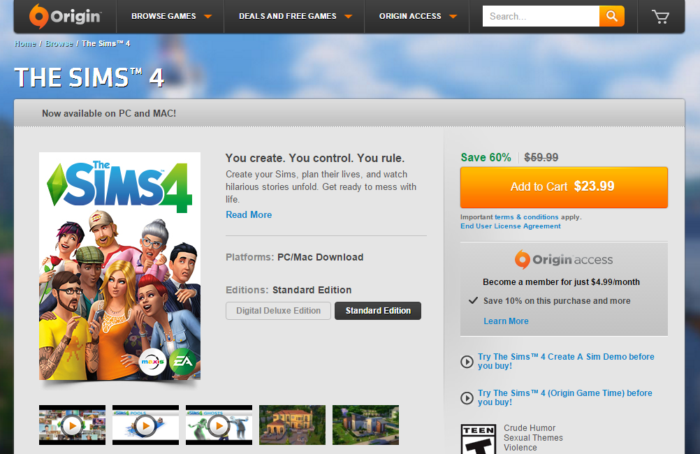 The Sims 4 is currently available for free on Origin