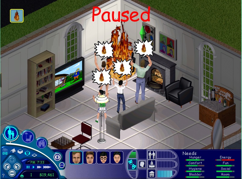 the sims 1 fire