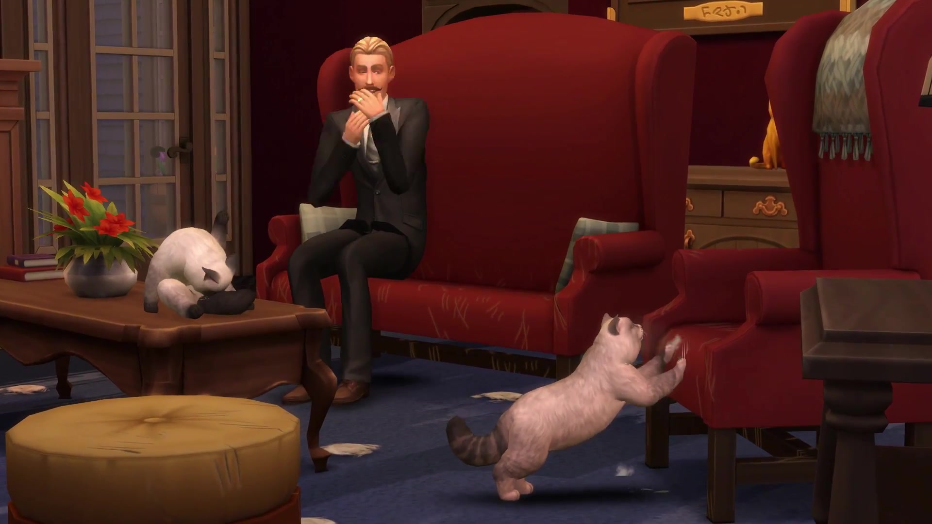 The Sims Resource - Striped Gothic Couch-REQUIRES CATS AND DOGS