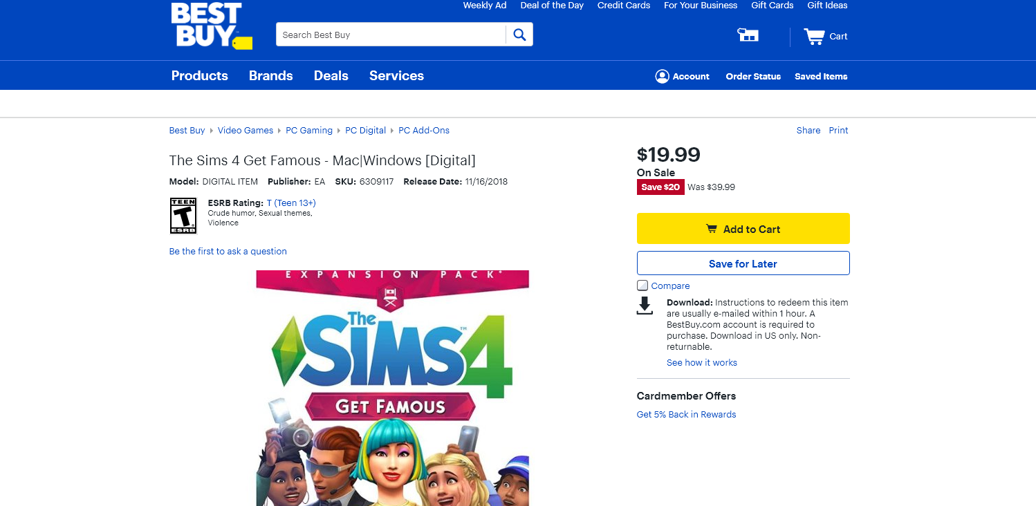 The Sims 4 Get Famous Expansion Pack, PC, [Digital Download] 