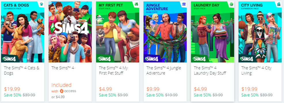 do you get sims 4 expansion packs with origin access
