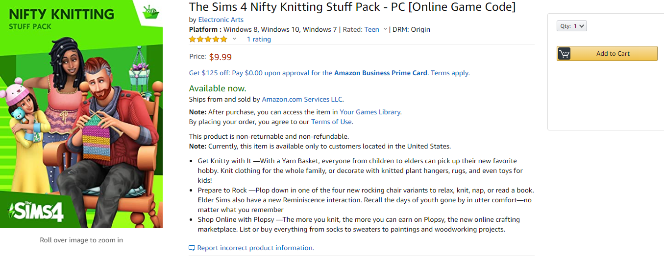 The Sims 4 - Nifty Knitting Stuff Pack - Origin PC [Online Game