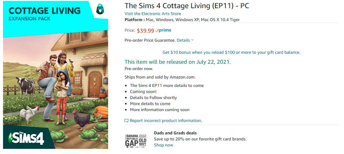 The Sims 4: Cottage Living, PC Mac