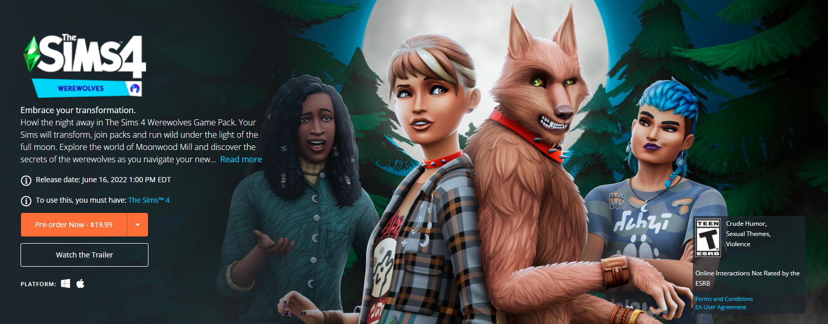 The Sims 4 - Werewolves - Origin PC [Online Game Code]