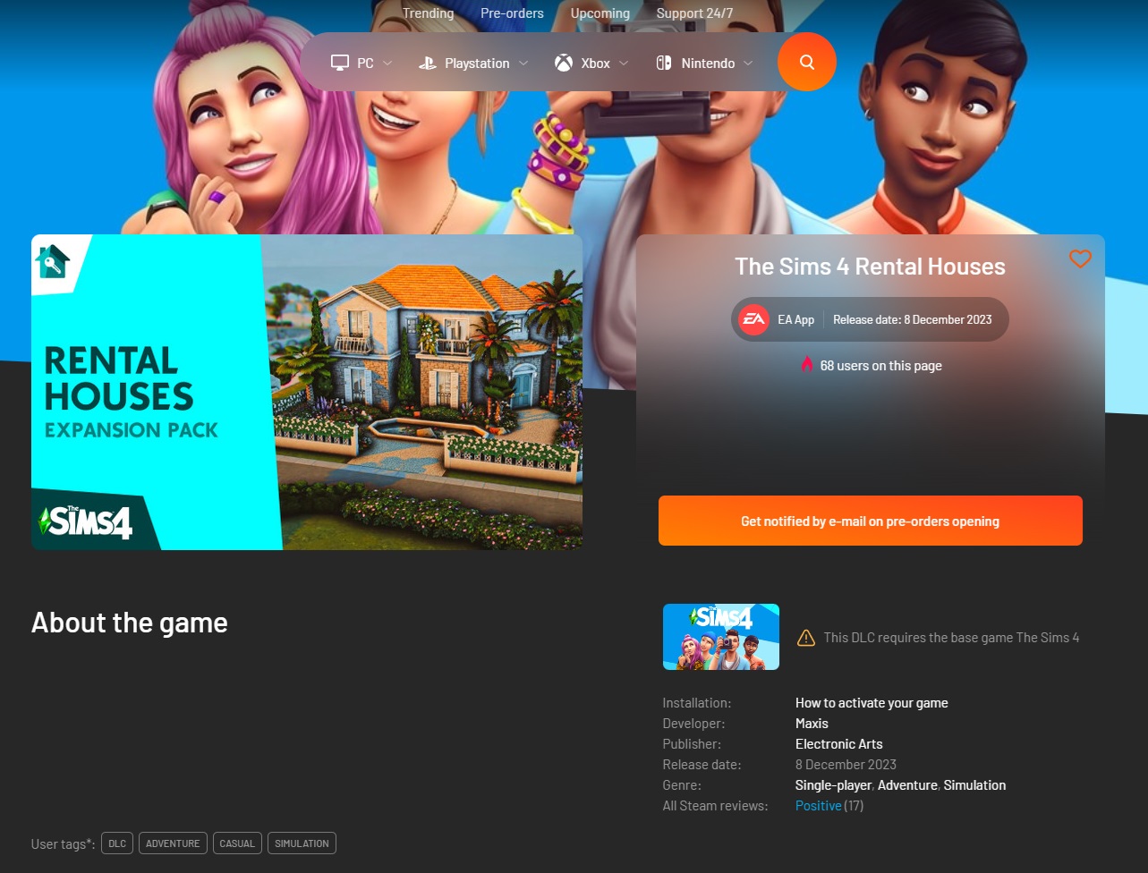 The Sims 4 For Rent Expansion Pack Release Date and Pre-Order Bonuses